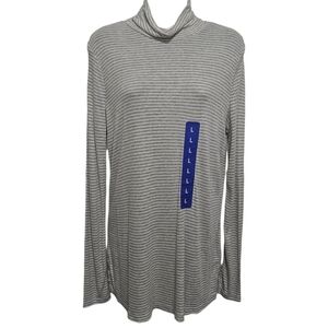 NWT Jones New York Ribbed Striped Turtleneck Split Hem Long Sleeve Top